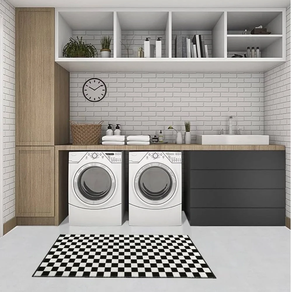 🆕 Black White Checker Rug Door Mat Decor Patio Porch Door Kitchen Bathroom NEW